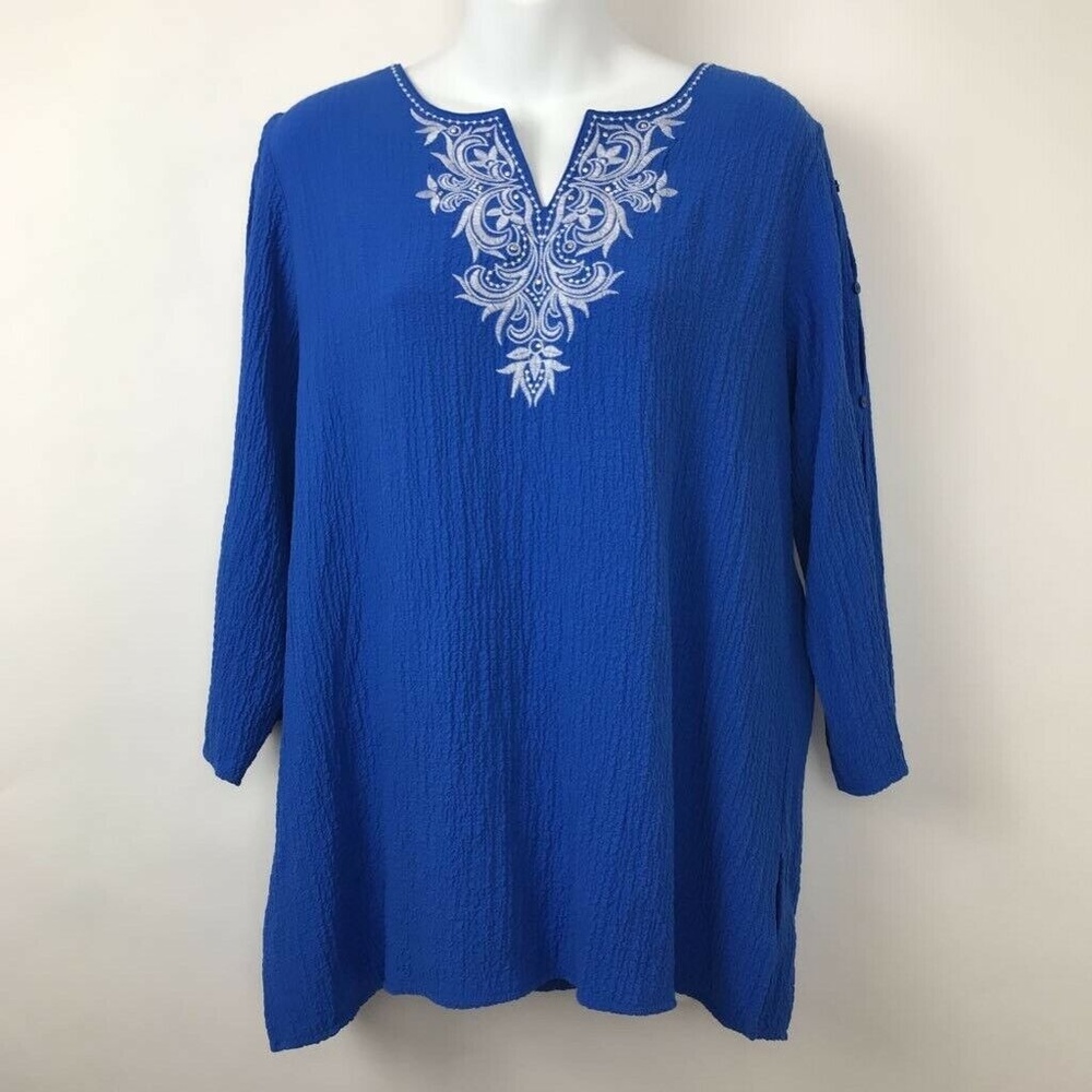 Alfred Dunner Martinique Bubble Gauze Tunic Top S